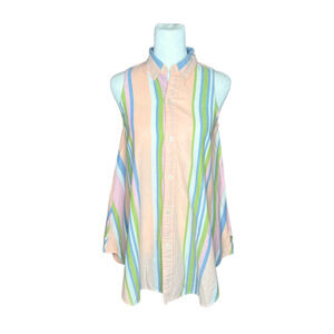Vtg 90s Esprit Sleeveless Shirt S Multi-color Striped Preppy Coastal Grandma